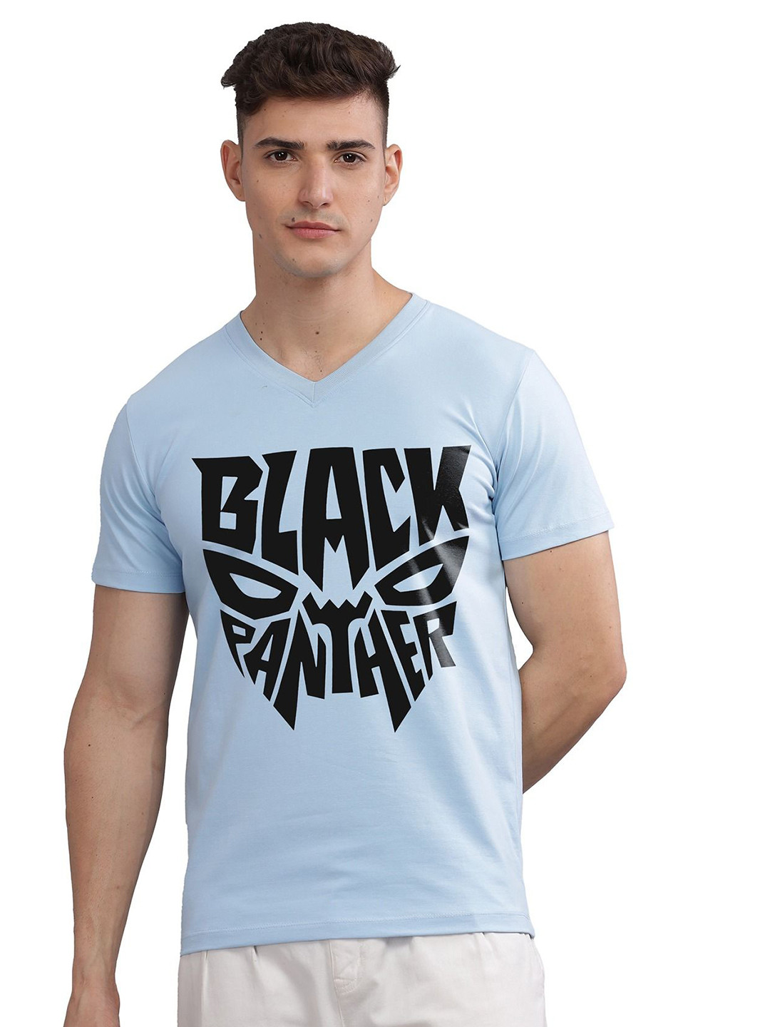 SOLACEACTIVE Typography V-Neck Cotton Printed T-shirt