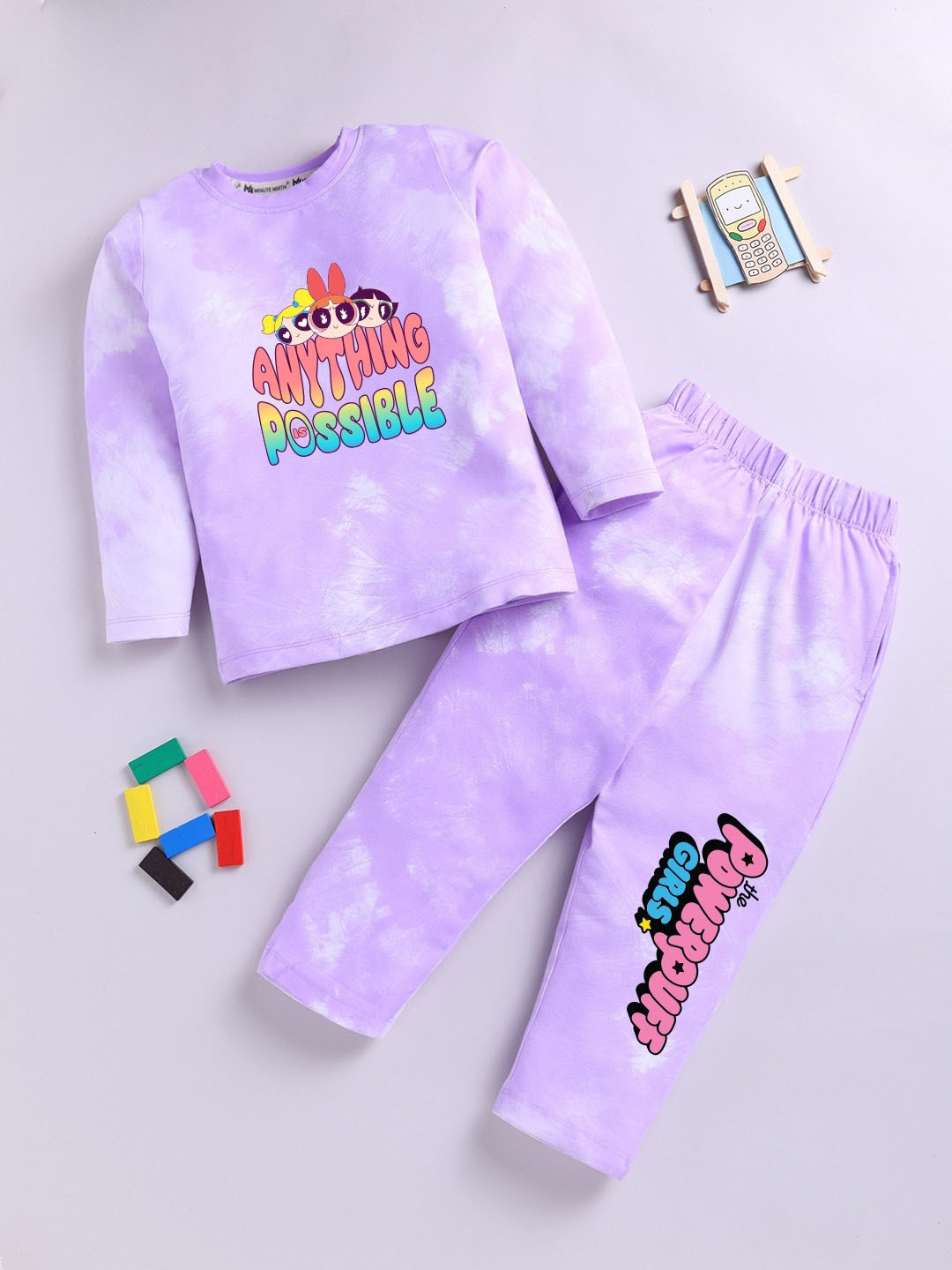 YK X Minute Mirth Girls The Powerpuff Girls Print Clothing Set
