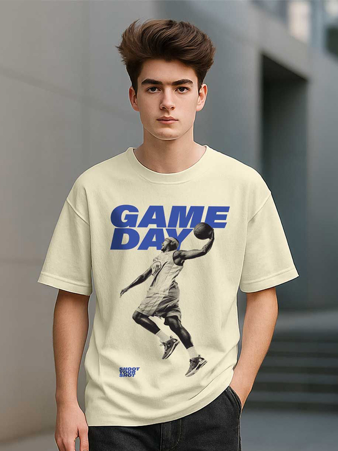 VEIRDO Boys Graphic Printed Round Neck Pure Cotton Oversized T-shirt