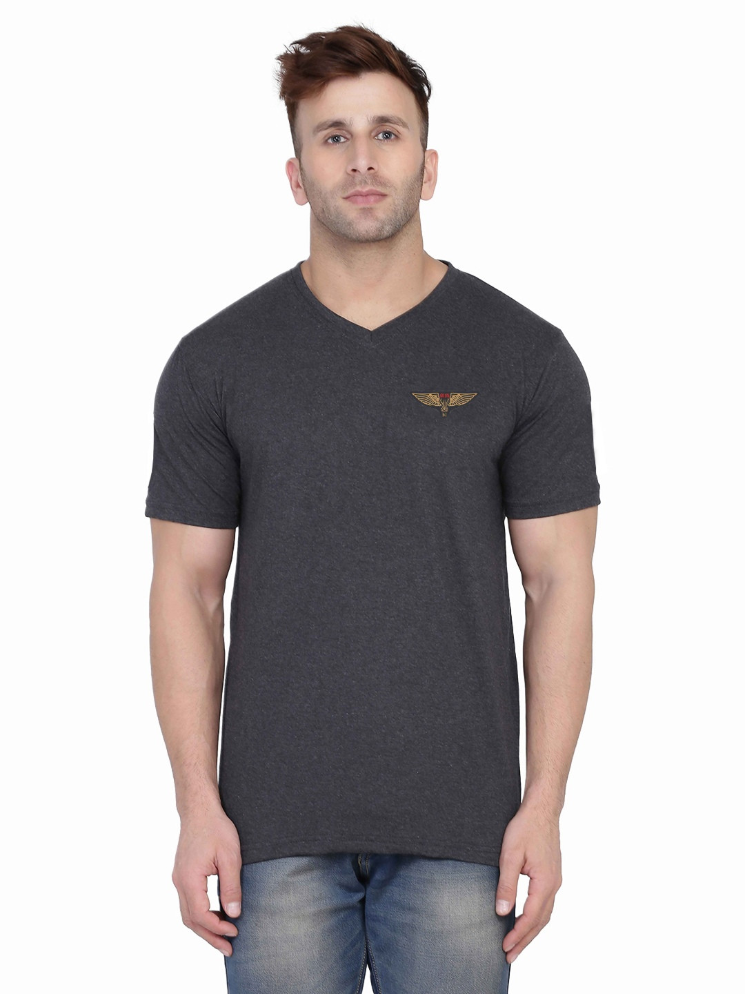 Blisstone Men Brand Logo Printed V-Neck Slim Fit T-shirt