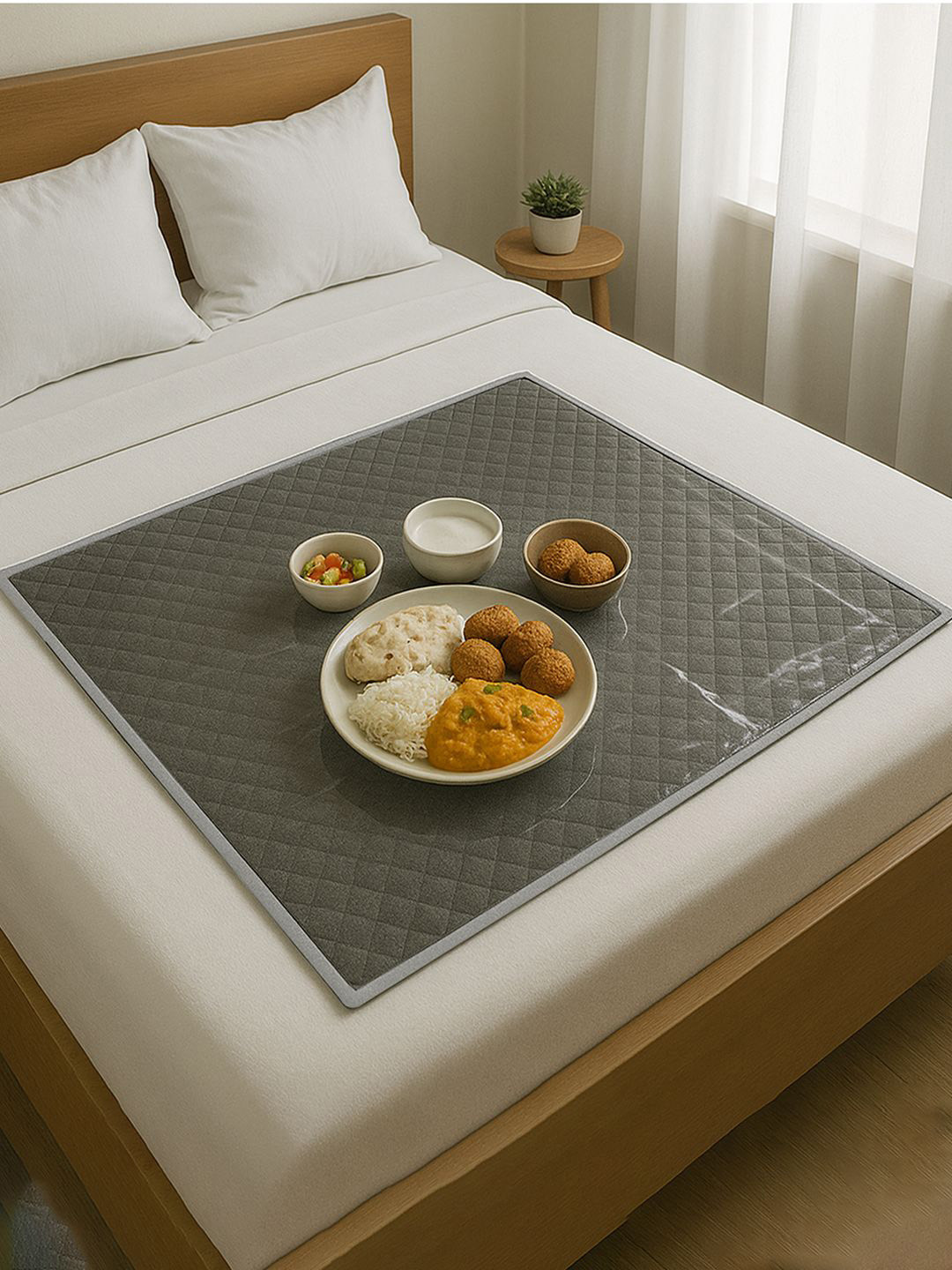 Kuber Industries Grey Quilted Ultra Sonic Food Mat For Bed Protector