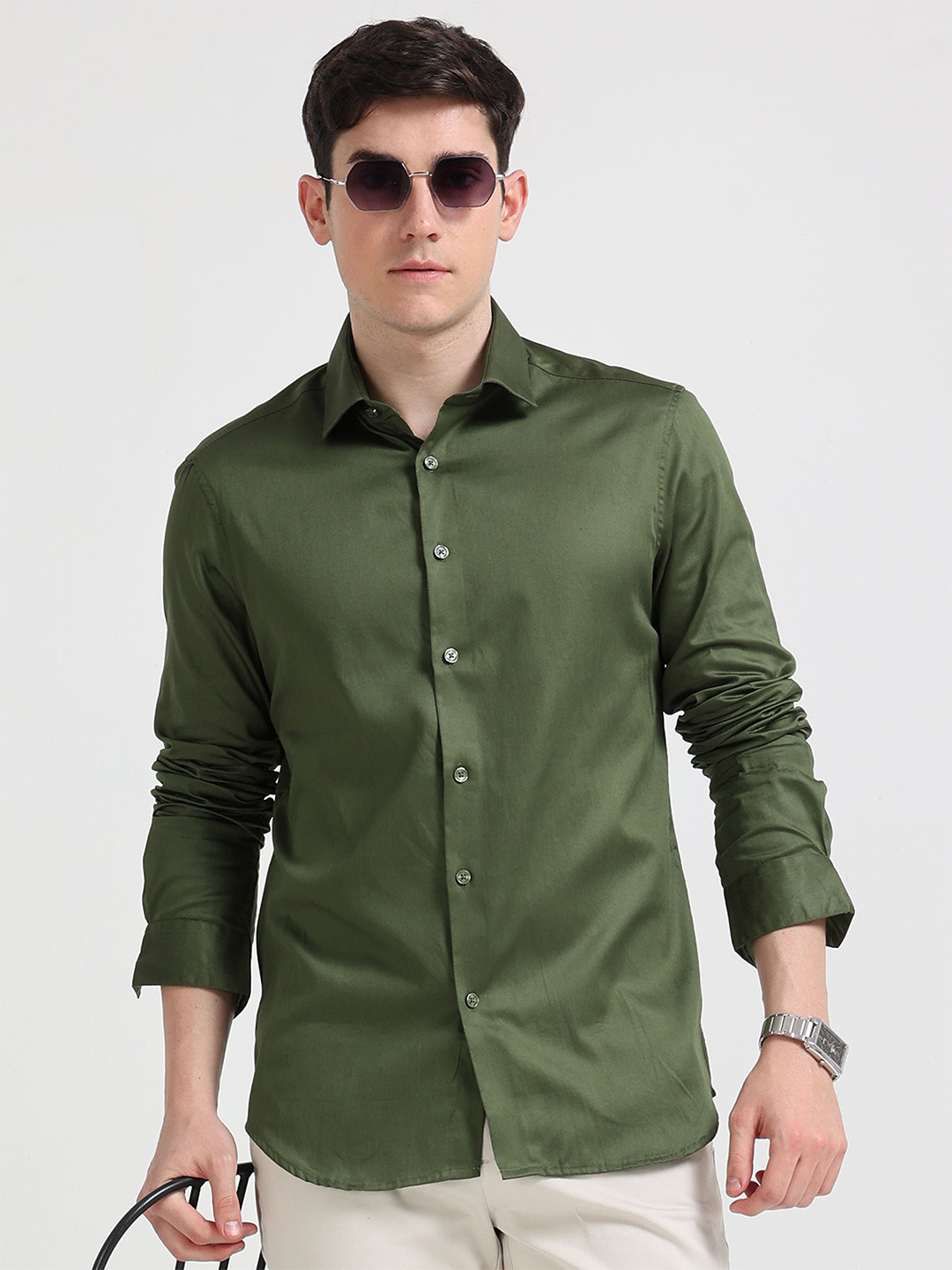 MARTIN SMITH Spread Collar Comfort Satin Shirt
