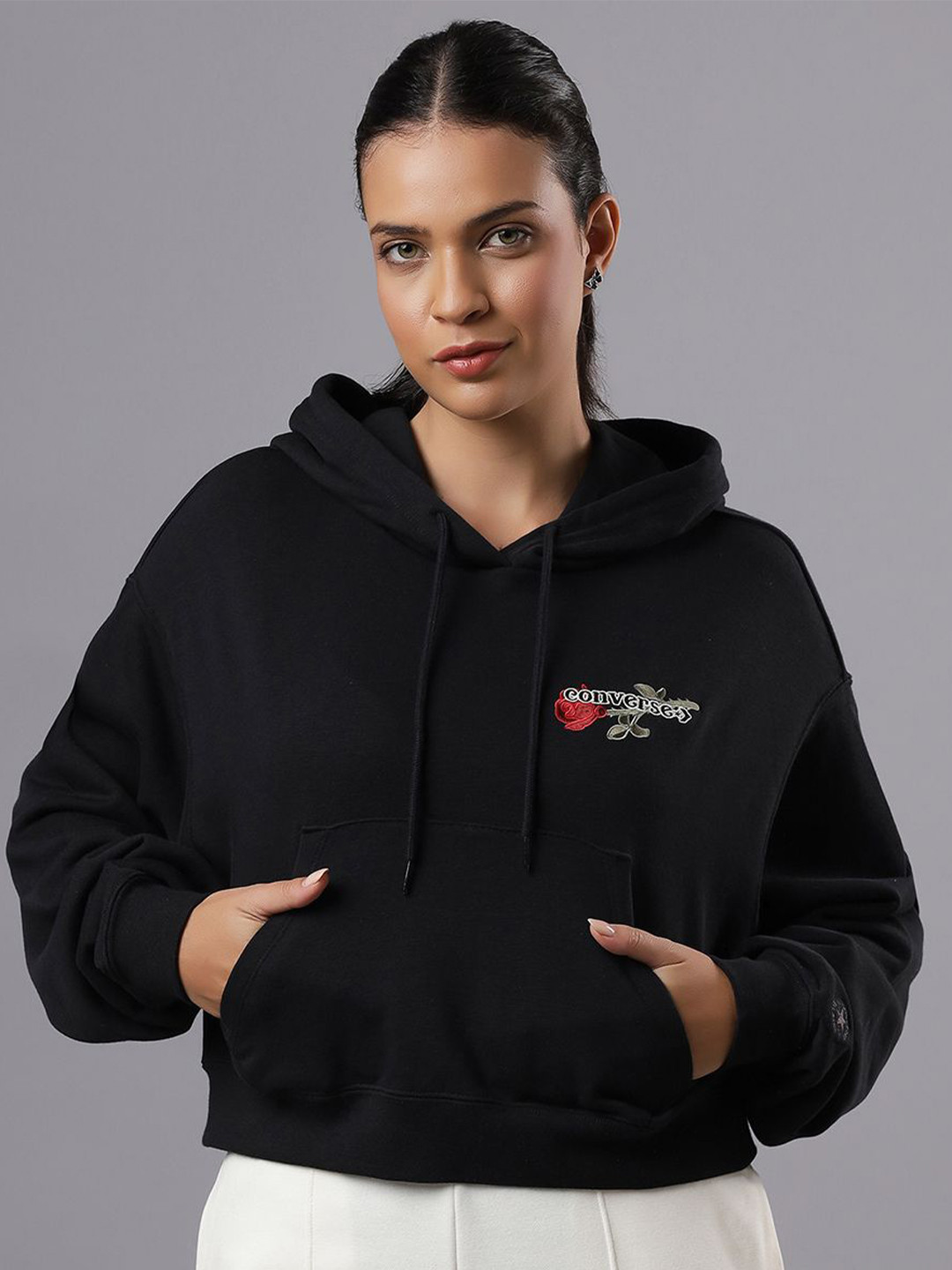 Converse Women Thorned Rose Cropped Hooded Sweatshirt