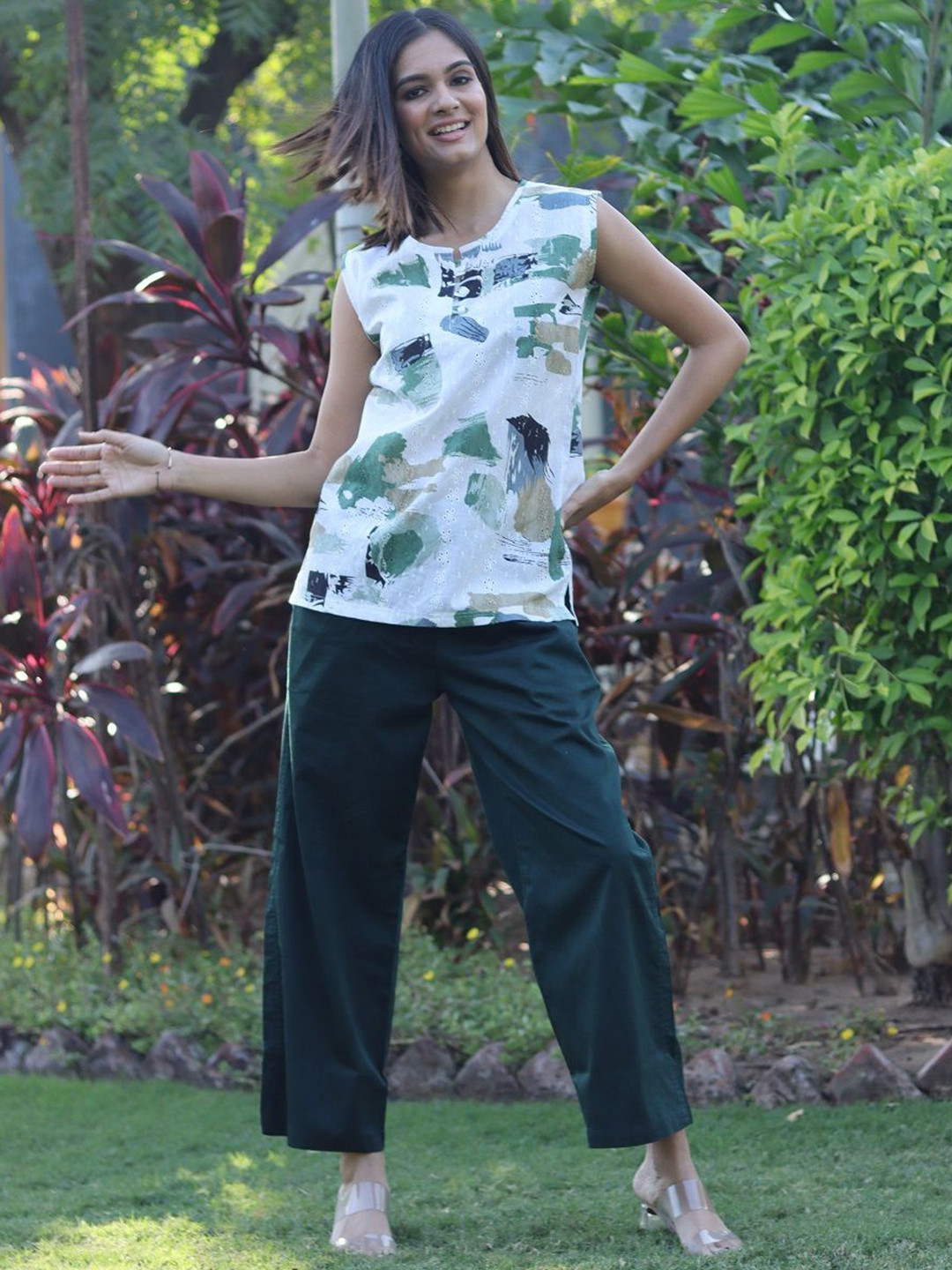 AC&F Printed Round Neck Top & Palazzo Co-Ords