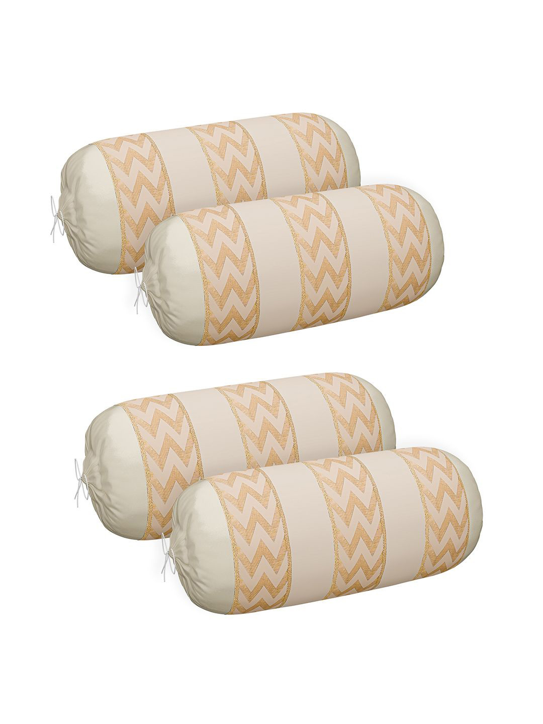 Kuber Industries 4Pcs Cream-Colored Striped Long Bolster Covers With Drawstring Closure