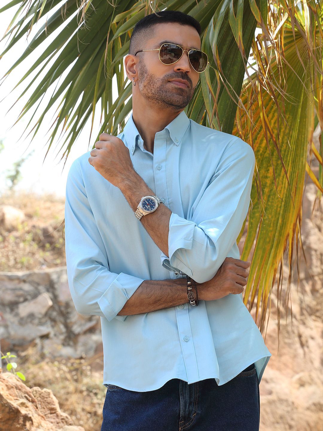 KRAFT INDIA Standard Button-Down Collar Twill Cotton Shirt