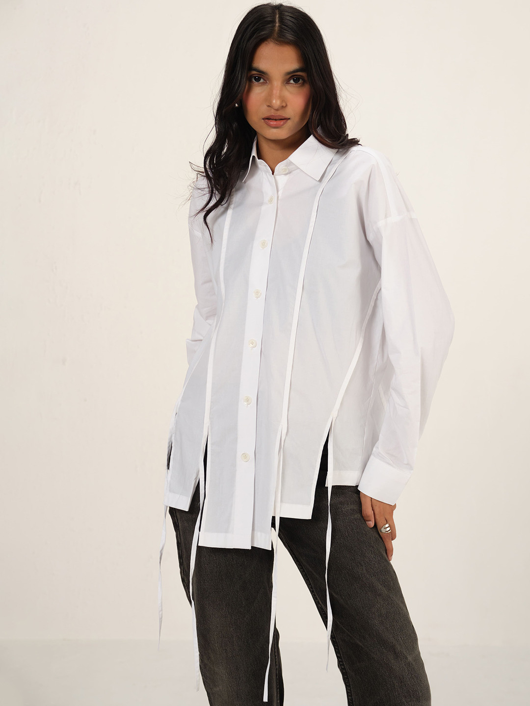 Shop Staple Women Linen Oversized Casual Shirt With Slits Details