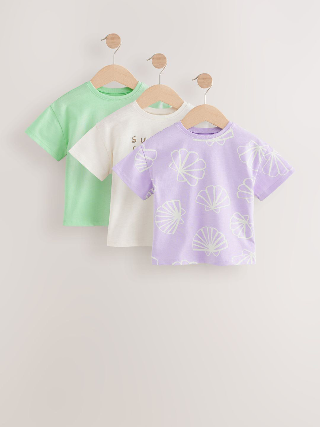 NEXT Kids Girls Set Of 3 Printed Pure Cotton T-Shirts