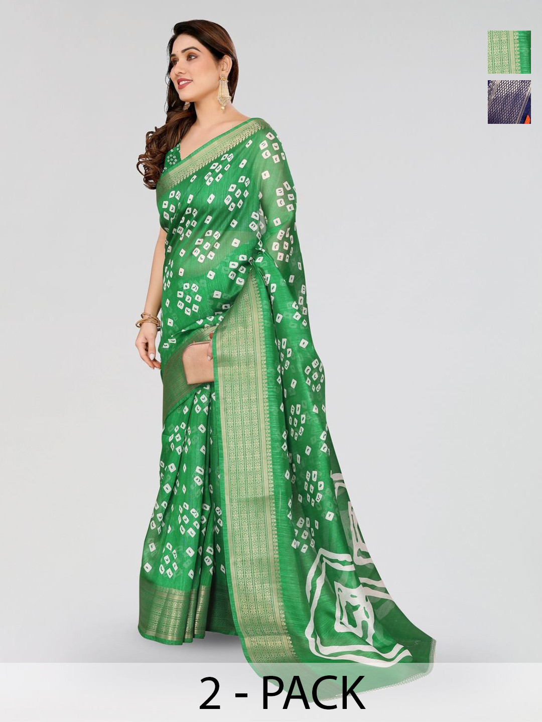 Moda Rapido Pak Of 2 Printed Woven Design Saree