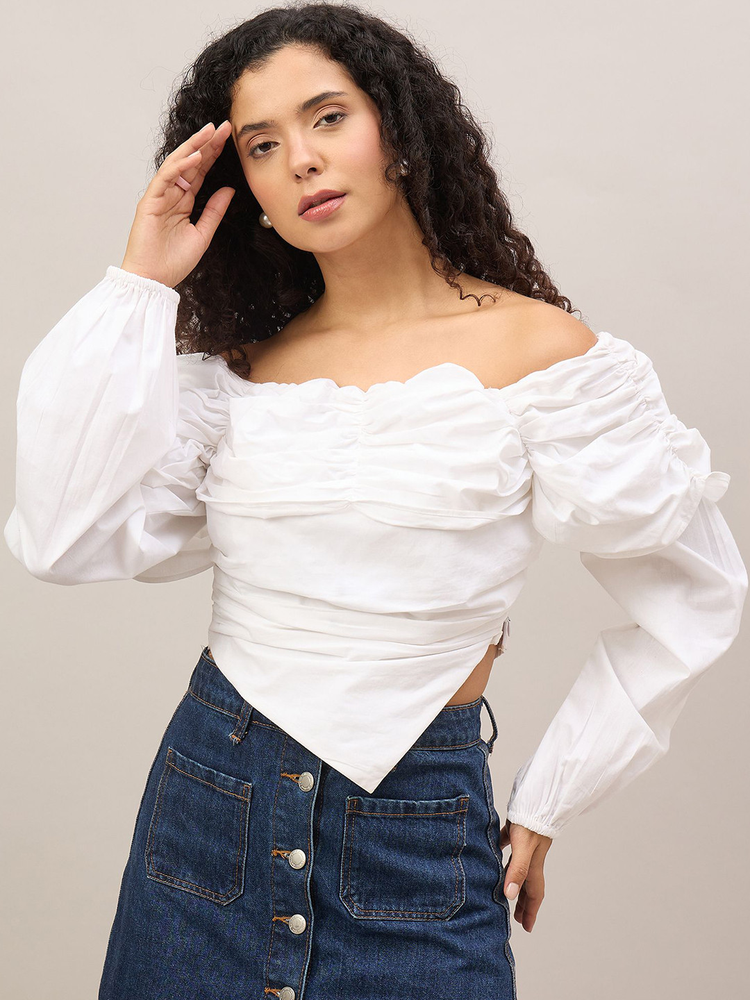 The Roadster Lifestyle Co. Women Off-The-Shoulder Long Sleeves Top