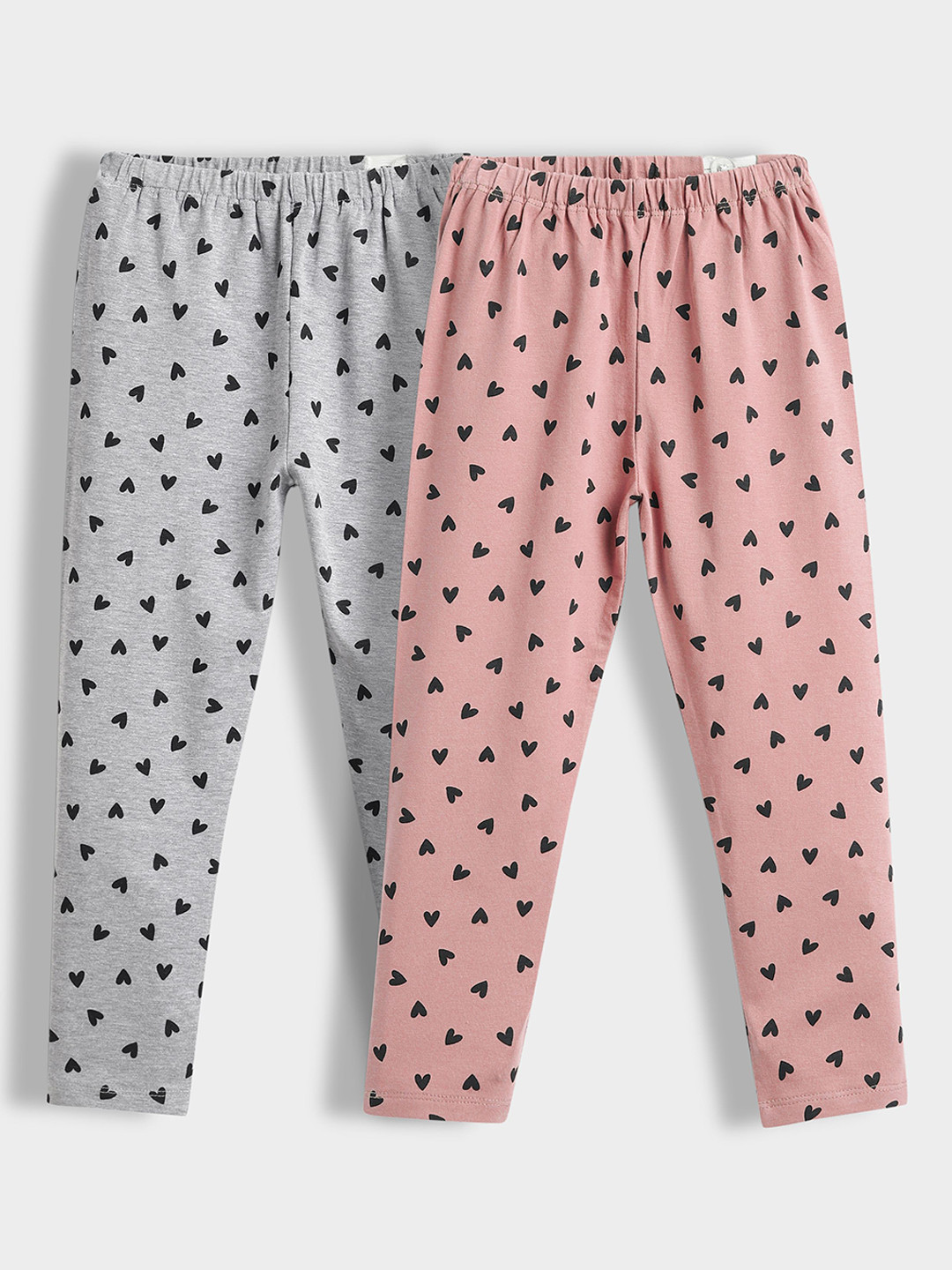 Orange Sugar Kids Girls Pack Of 2 Heart Printed Ankle-Length Leggings