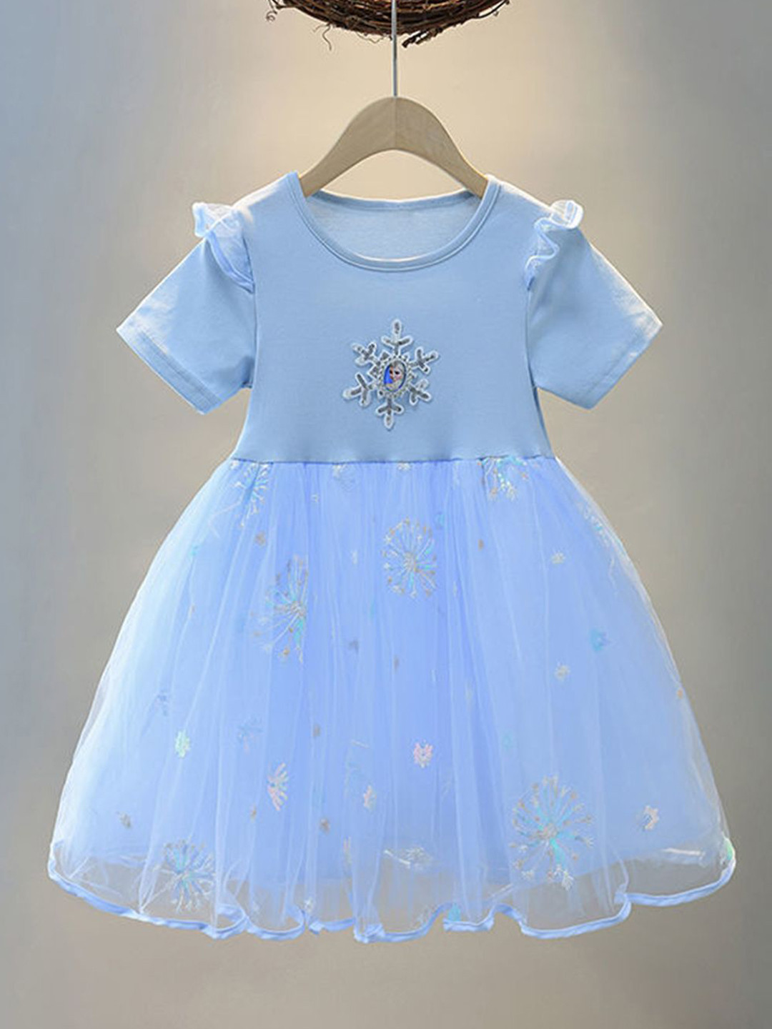 YK Girls Embellished Fit & Flare Elsa Dress