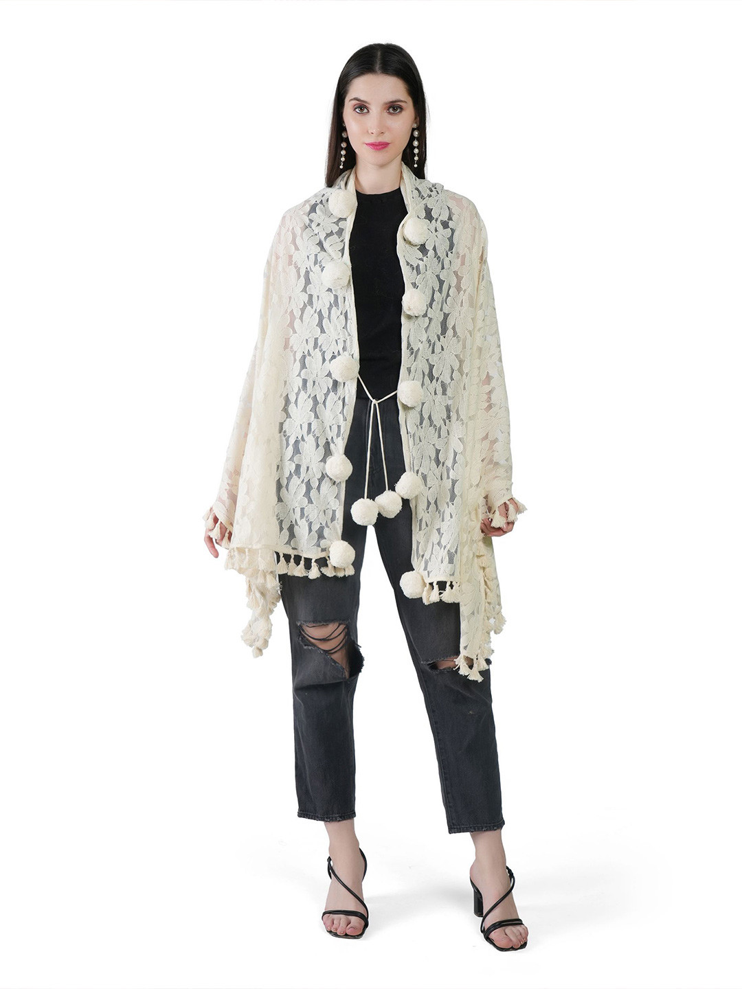 Manra Women Woven Design Open Front Stole