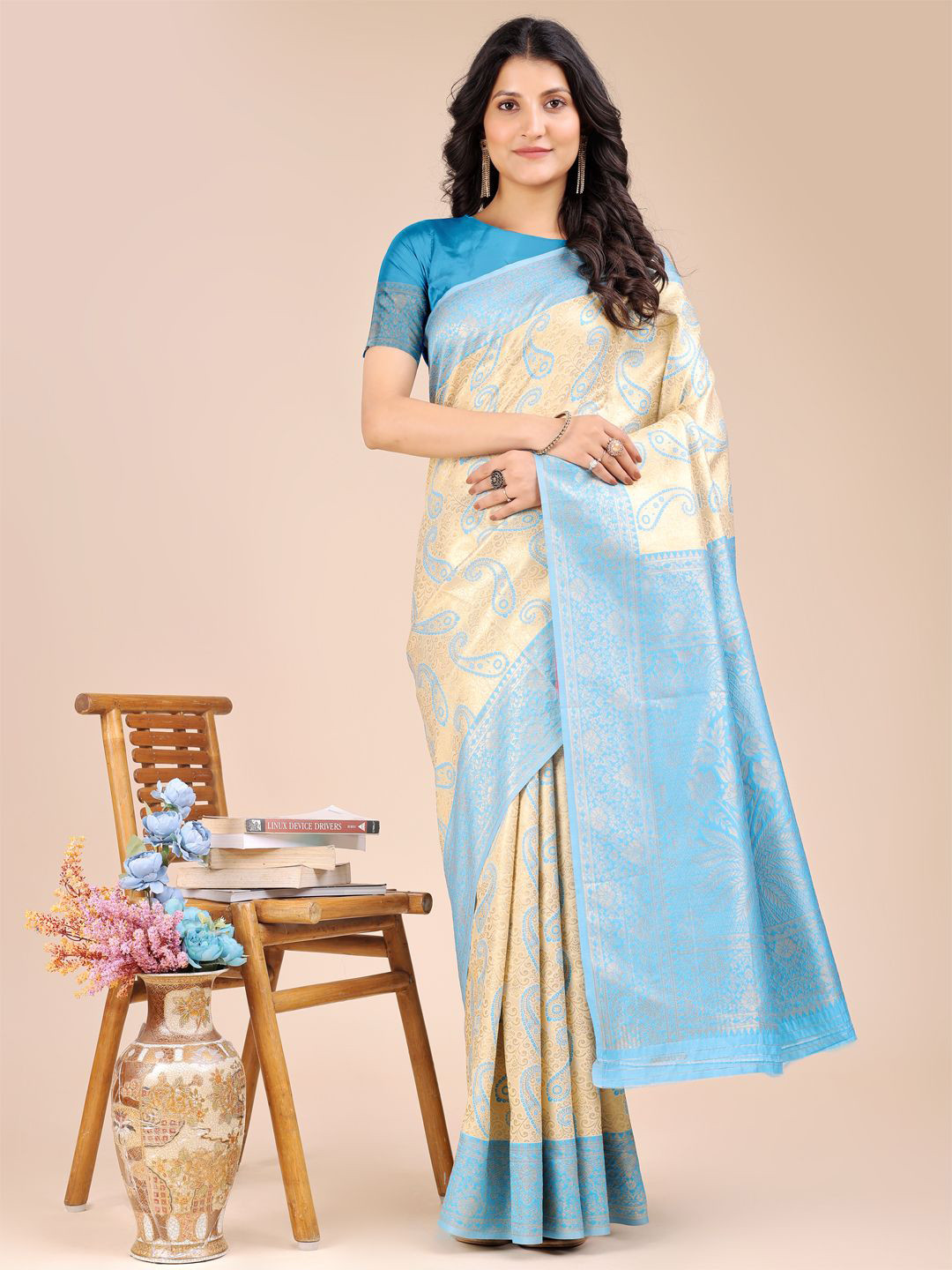 Soft Banarasi Silk Zari Weaving Saree With Contrast Blouse Piece