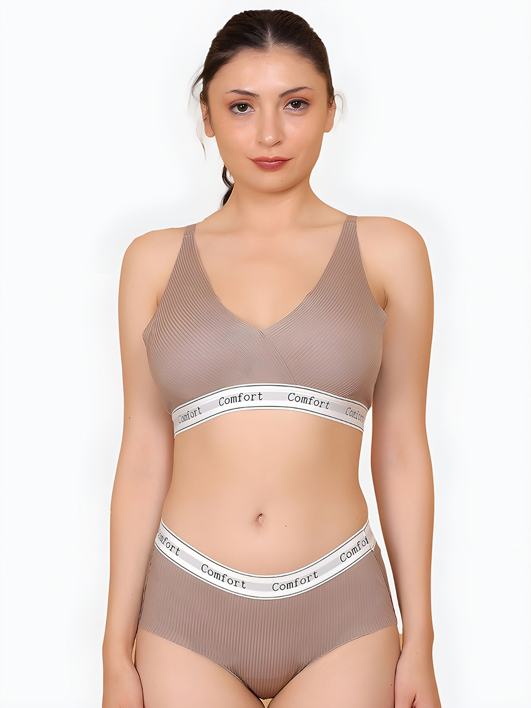 WAVE FASHION Self Designed Removable Padded Seamless Wireless Lingerie Set - COMFORT-SET