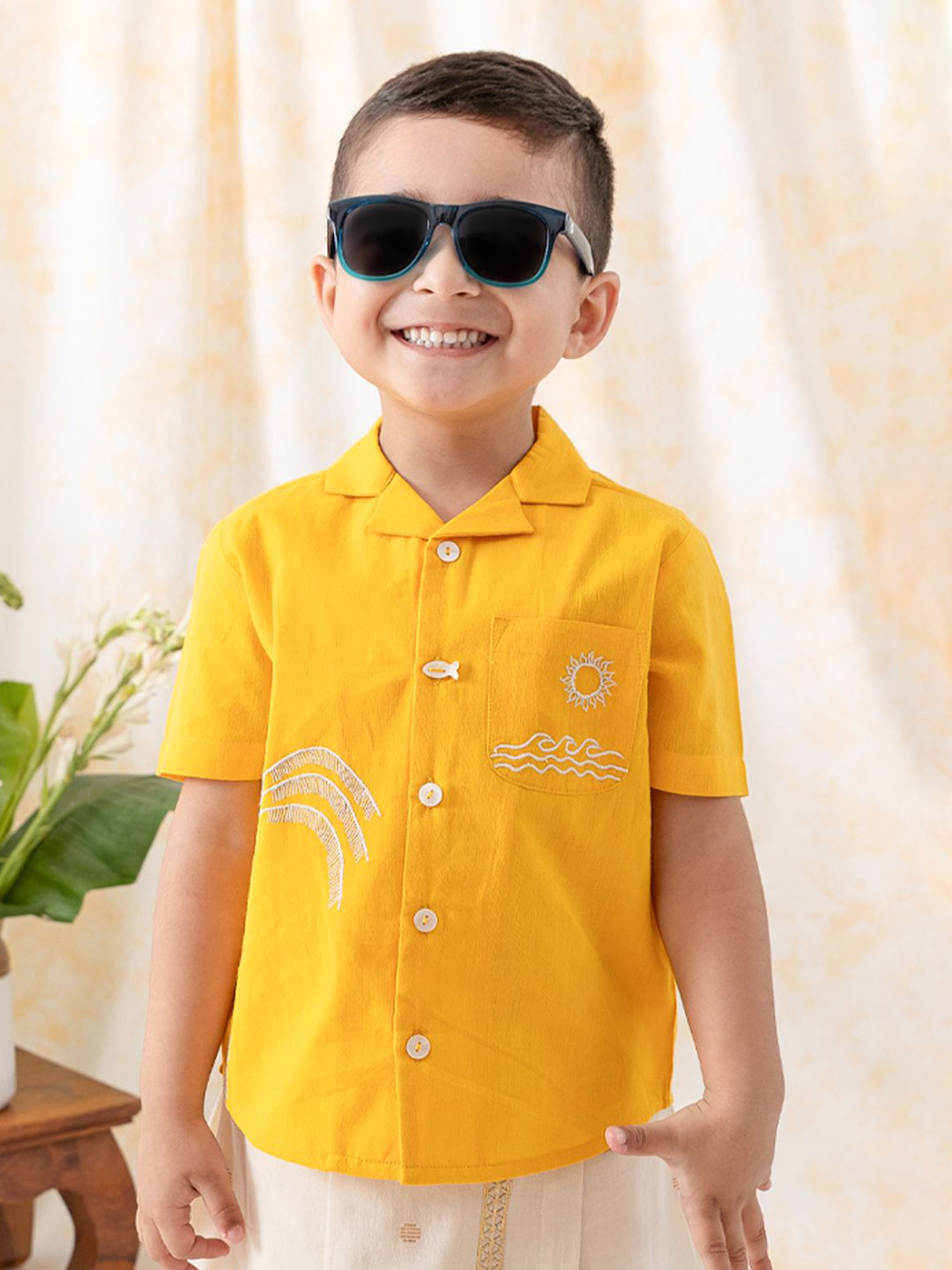 Tiber Taber Boys Yellow Coconut Tree Shirt