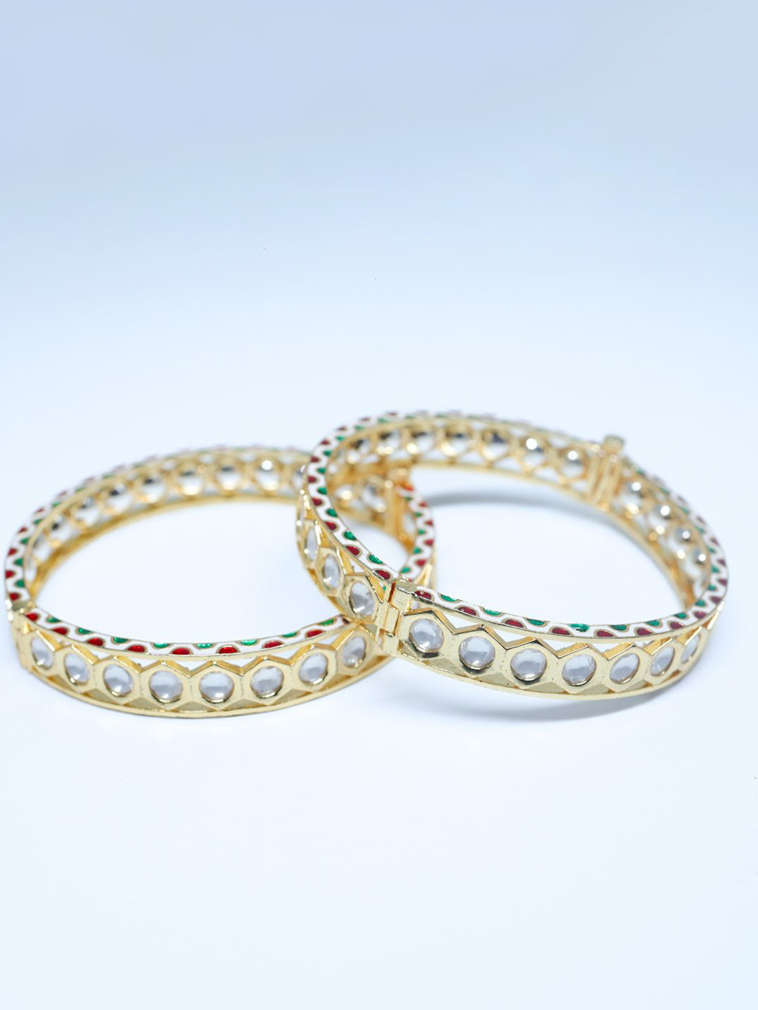PATWA TRADERS Set Of 2 Gold-Plated Kundan Stone Studded Bangles