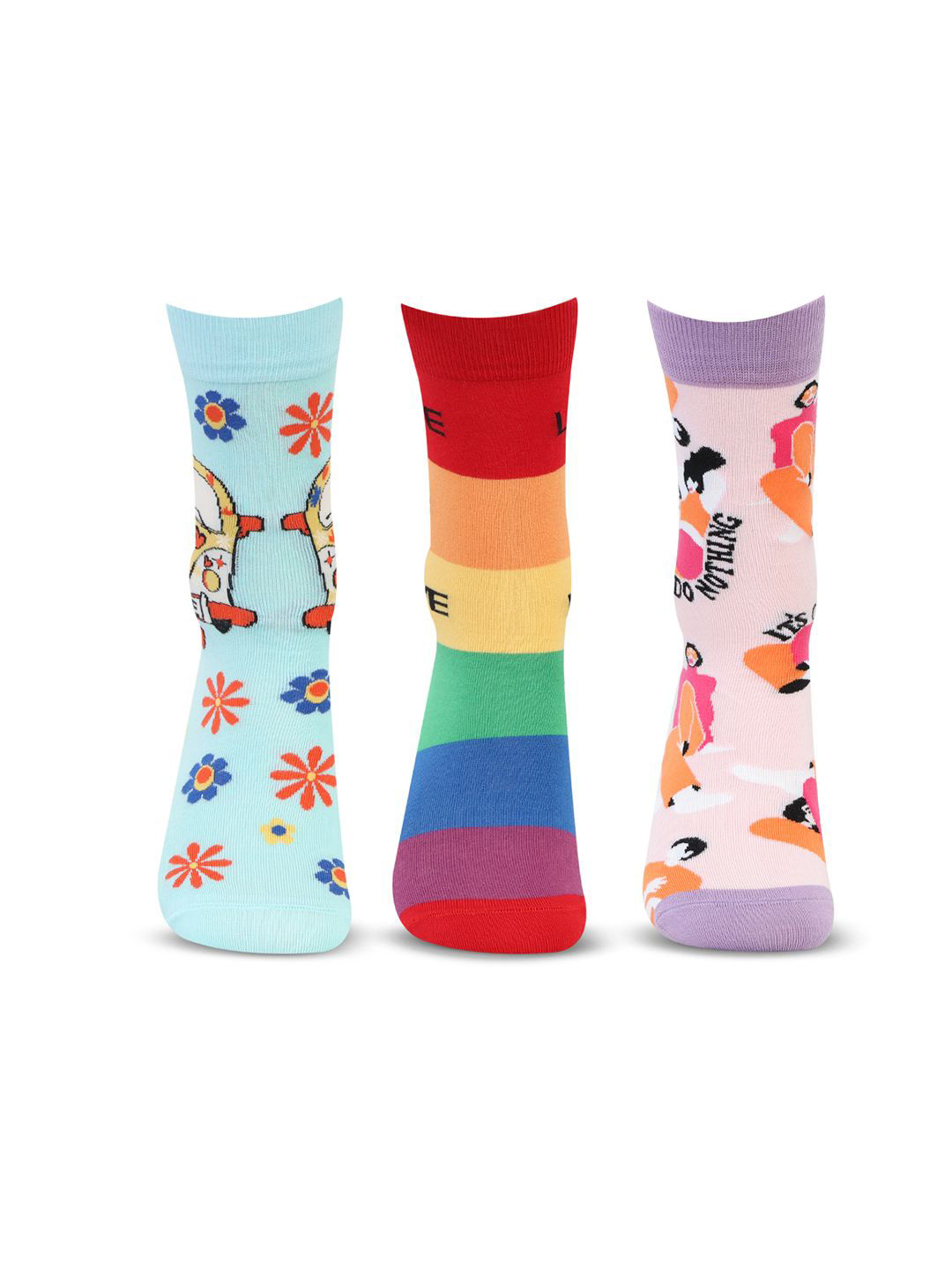 Bonjour Women Love & Peace Patterned Calf Length Socks