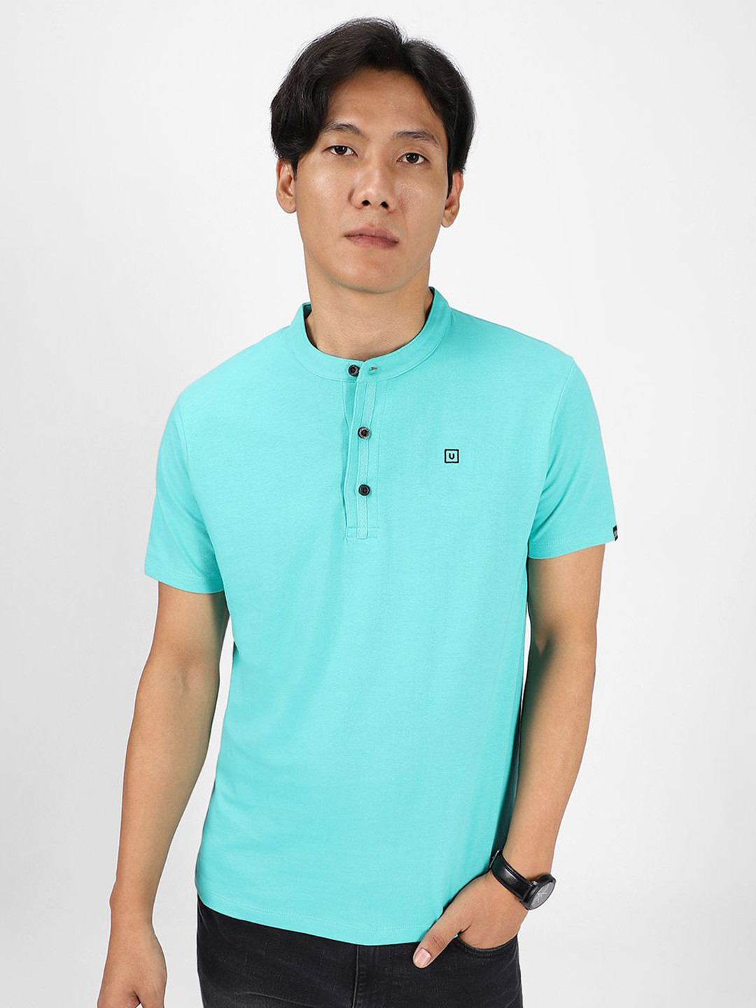 Urbano Fashion Mandarin Collar Slim Fit Pure Cotton T-shirt