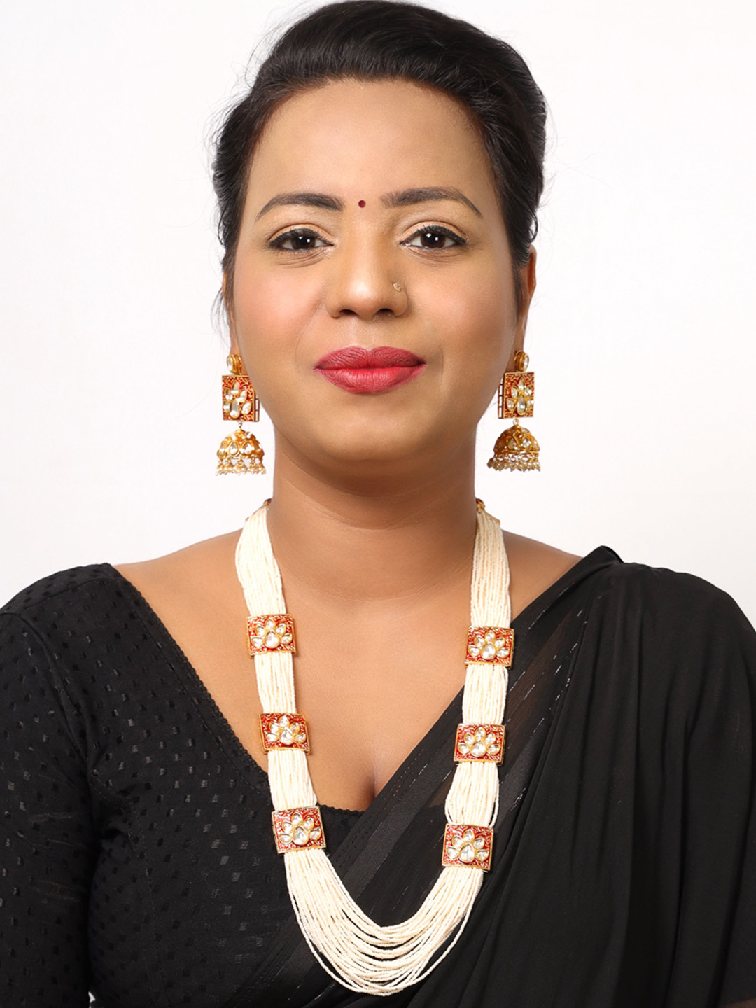 PATWA TRADERS 24K Gold-Plated Kundan-Studded & Beaded Jewellery Set