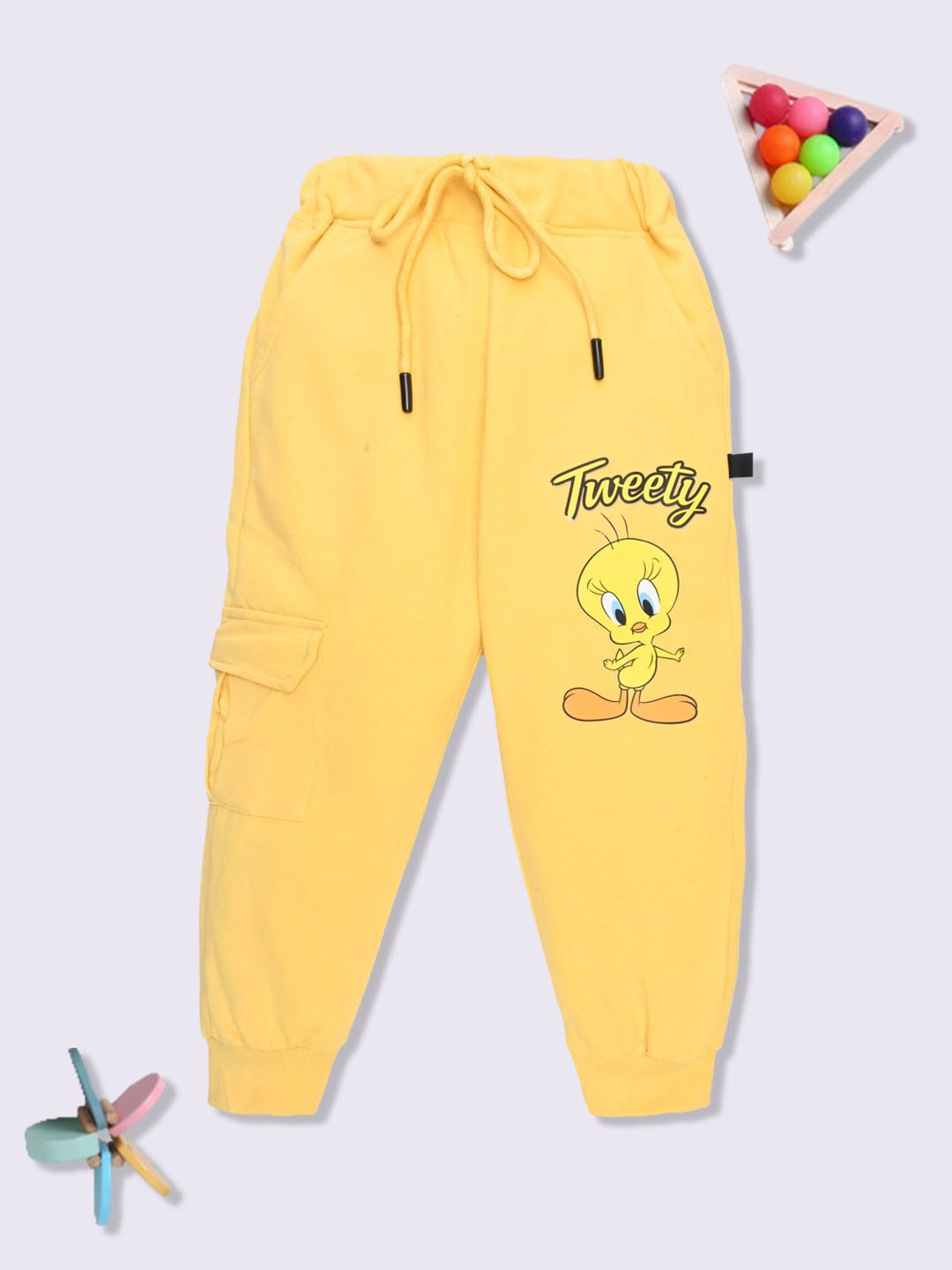 YK X Minute Mirth Girls Tweety Printed Cotton Cargos
