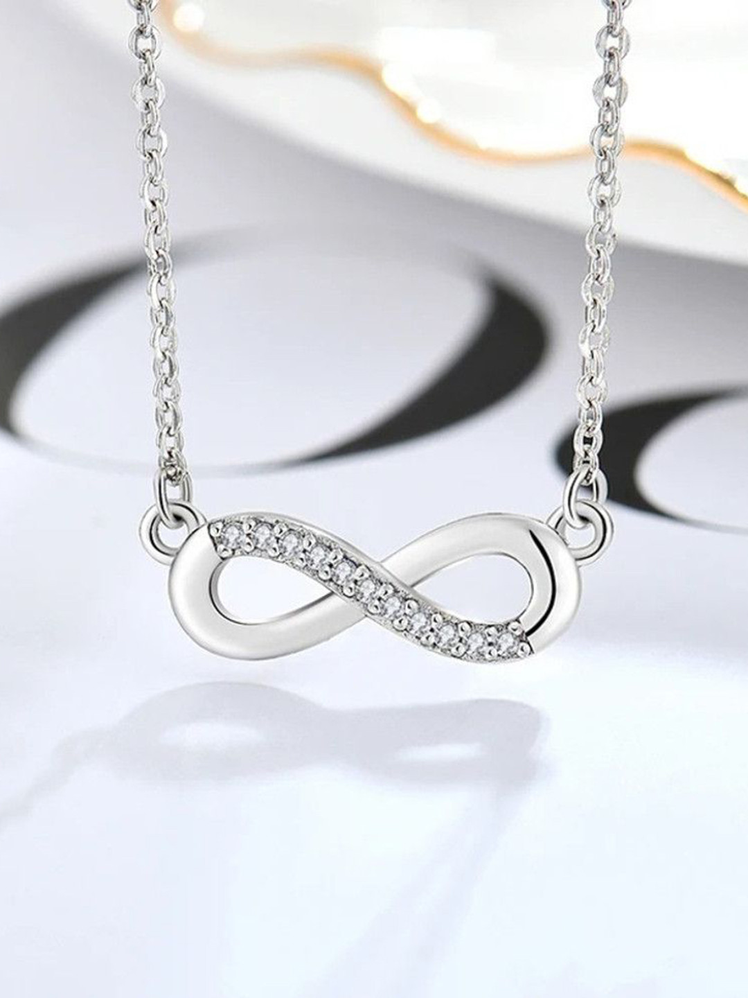 Teeragaj Stainless Steel Artificial Stones Studded Infinity Minimal Necklace