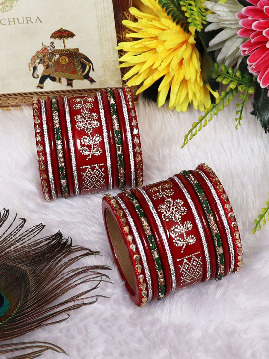TAJ BRIDAL STORE Set Of 26 Rajasthani Lac Bridal Chura Bangles