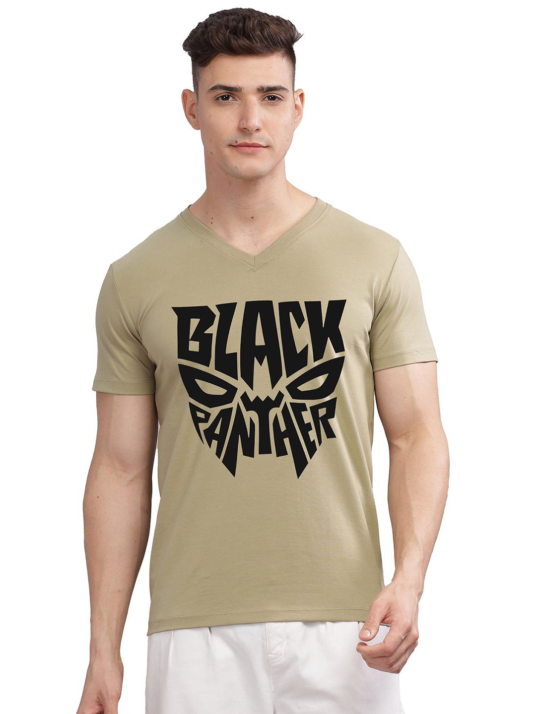 SOLACEACTIVE Typography V-Neck Cotton Printed T-shirt