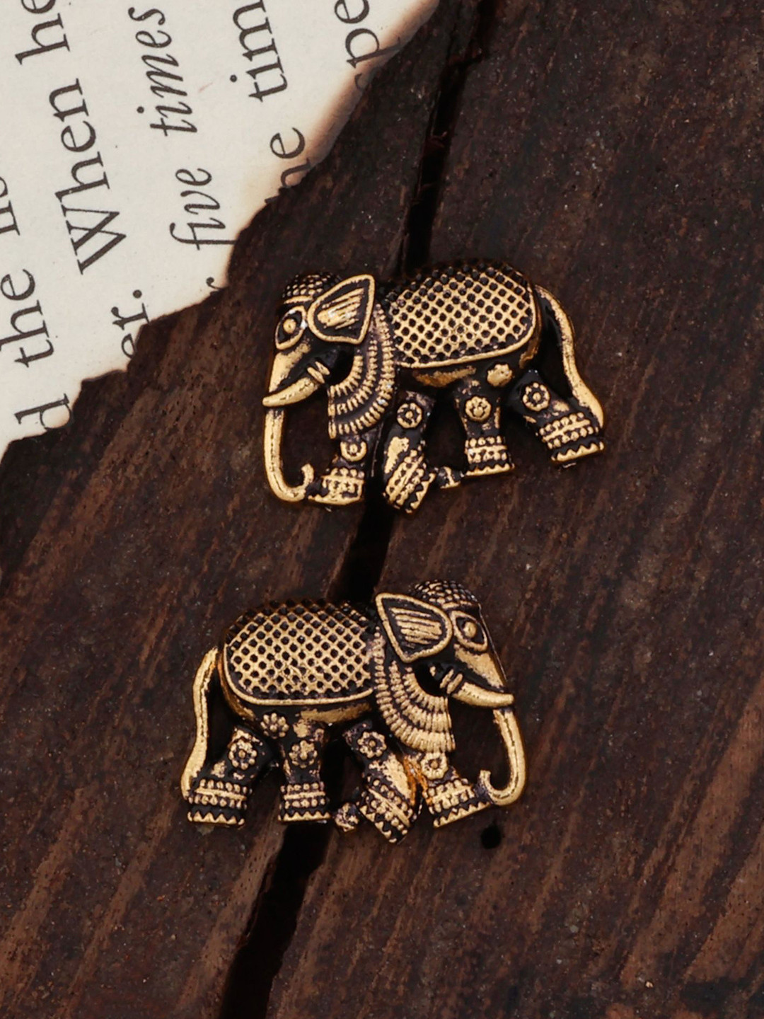 SHONA'S STYLE Brass-Plated Elephant Shaped Oxidised Studs