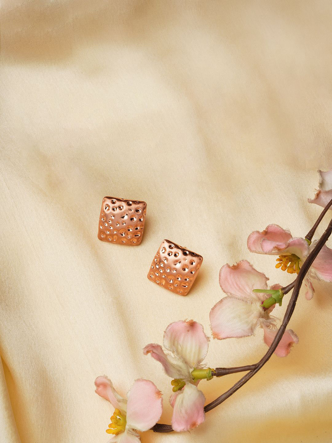 TOS Stainless Steel Rose Gold Plated Chunky Square Shaped Studs