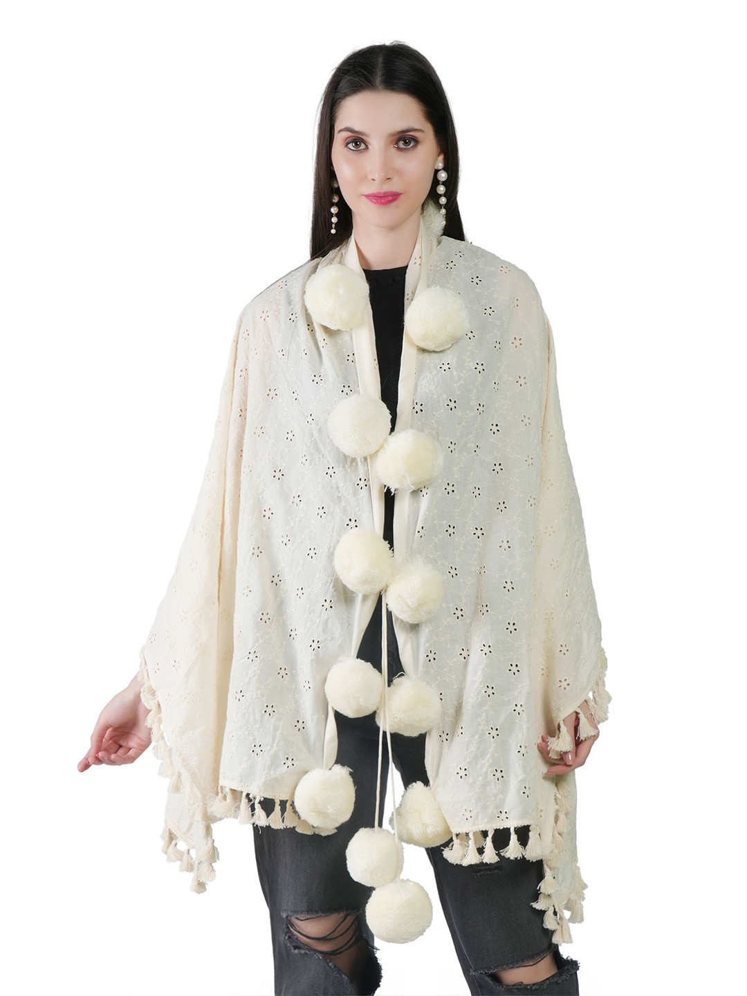 Manra Women Woven Design Open Front Stole