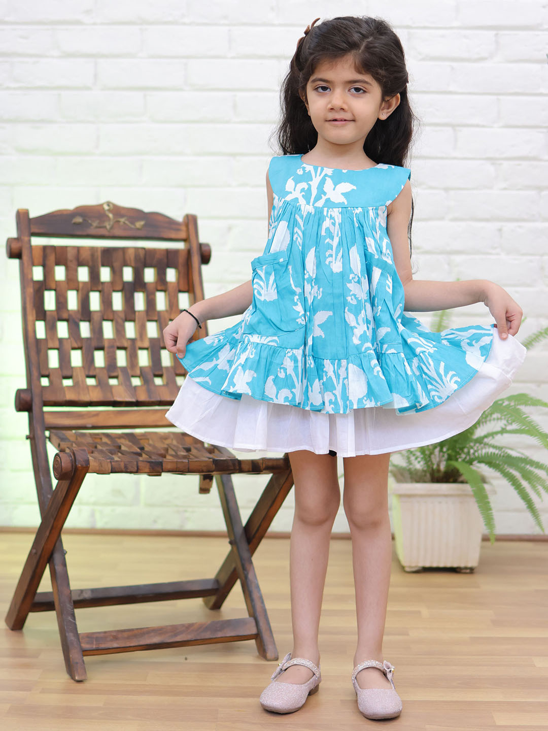 Mamma's Bear Girl's Abstract Printed Layered A-Line Knee Length Dress