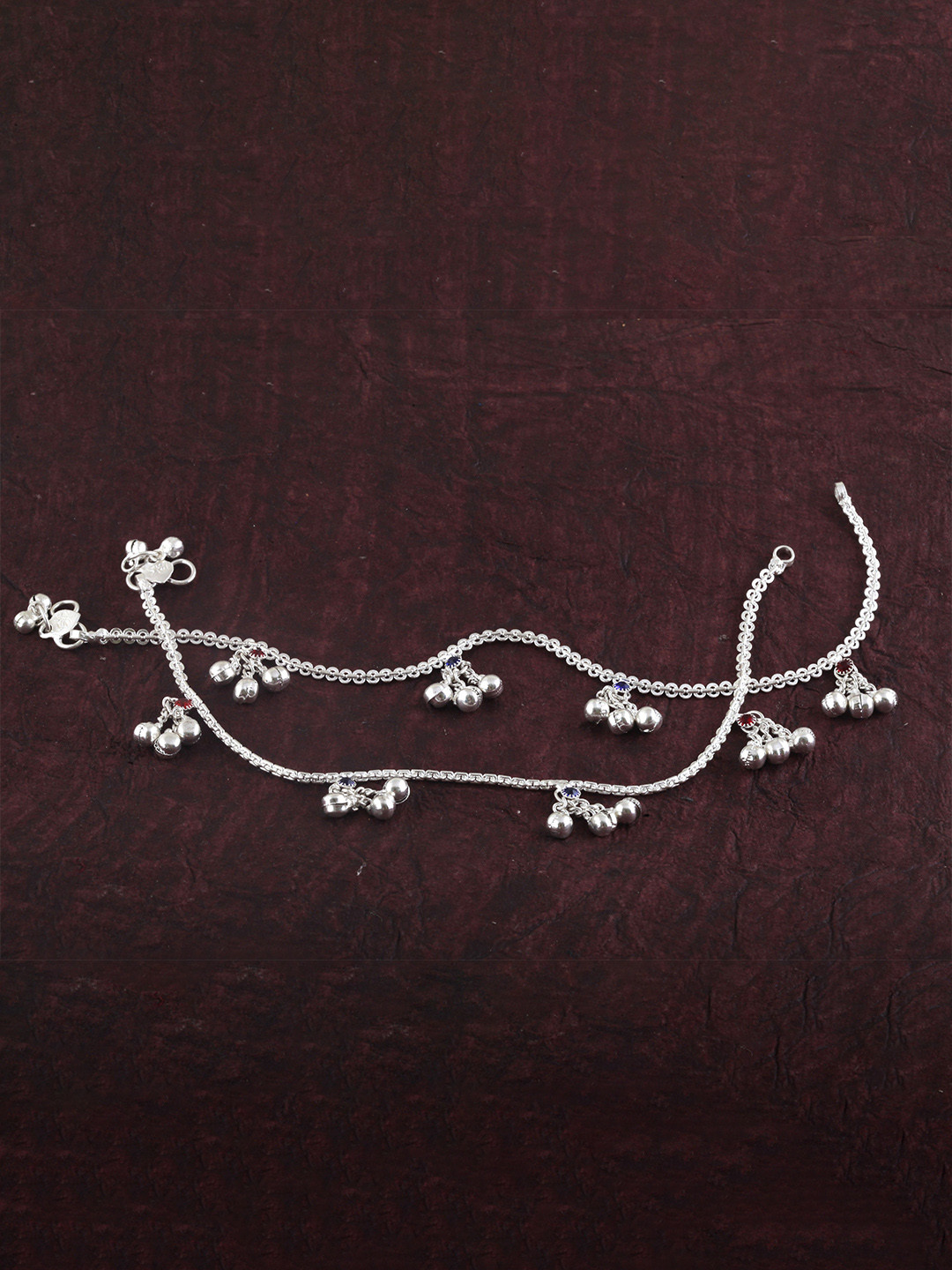 Lila Ghungroo Beaded Sitara Goli Latkan Anklets