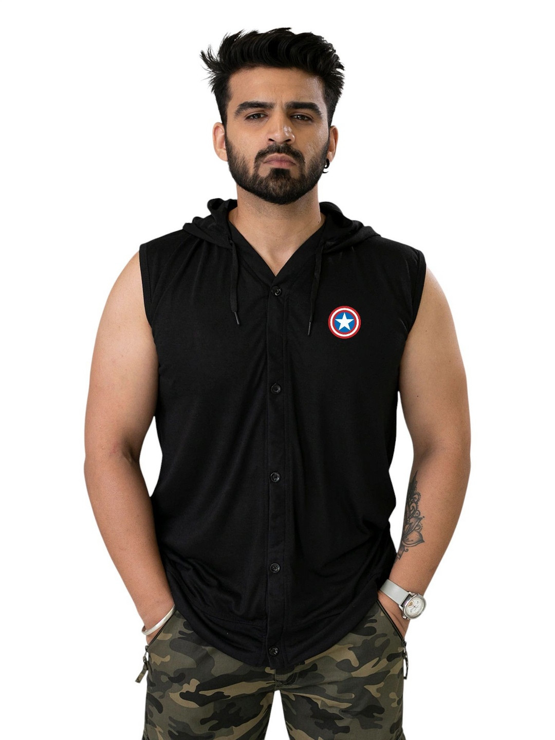 Blisstone Men Brand Logo Printed Hooded Slim Fit T-shirt