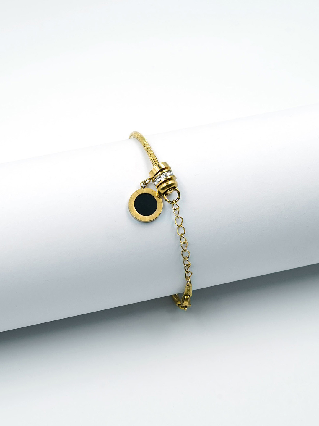 ARTKLIM Gold-Plated Stainless Steel Stone Studded Roman Numerals Charm Wraparound Bracelet