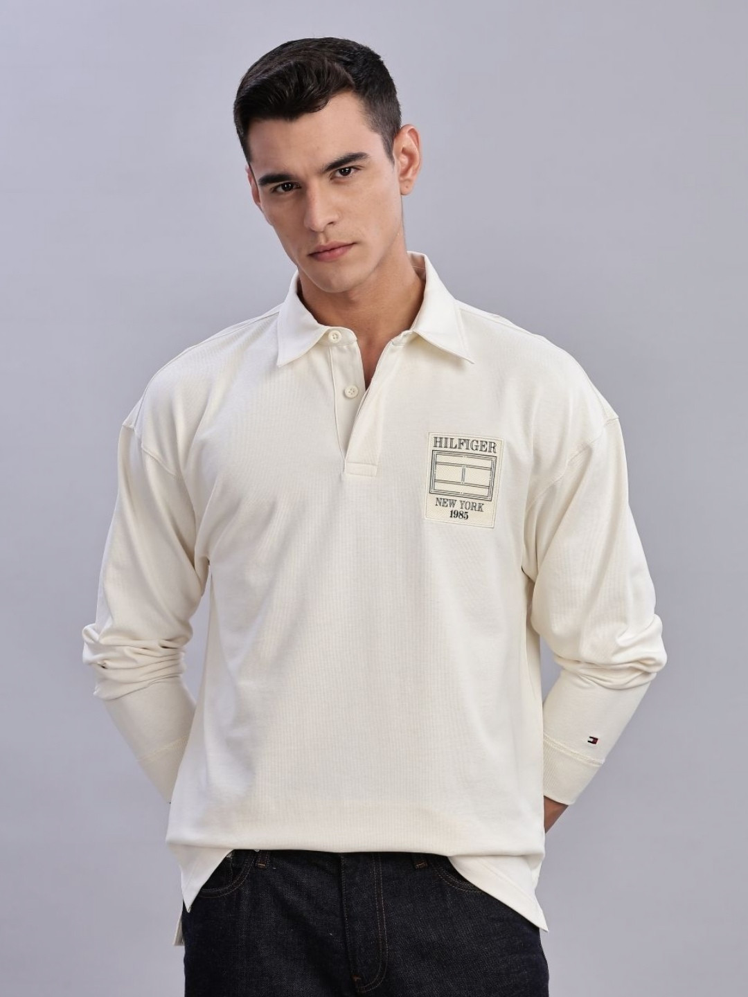 Tommy Hilfiger Brand Logo Printed Polo Collar Long Sleeves T-shirt