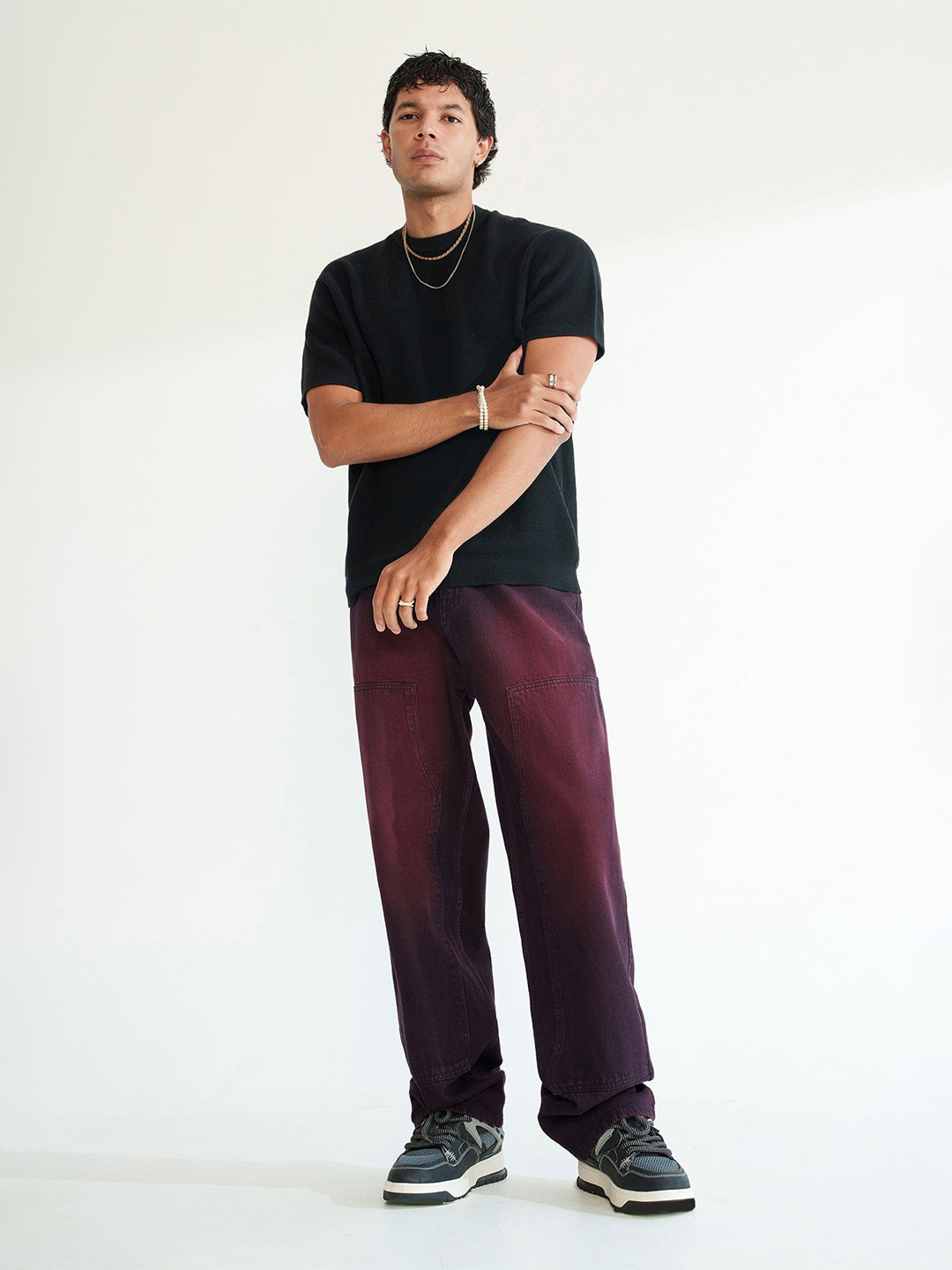 FREAKINS Deep Merlot Men Cotton Baggy Straight Jeans