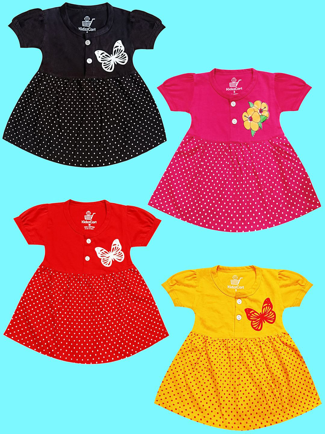 KidzzCart Girls Pack Of 4 Polka Dot Print Fit & Flare Dress