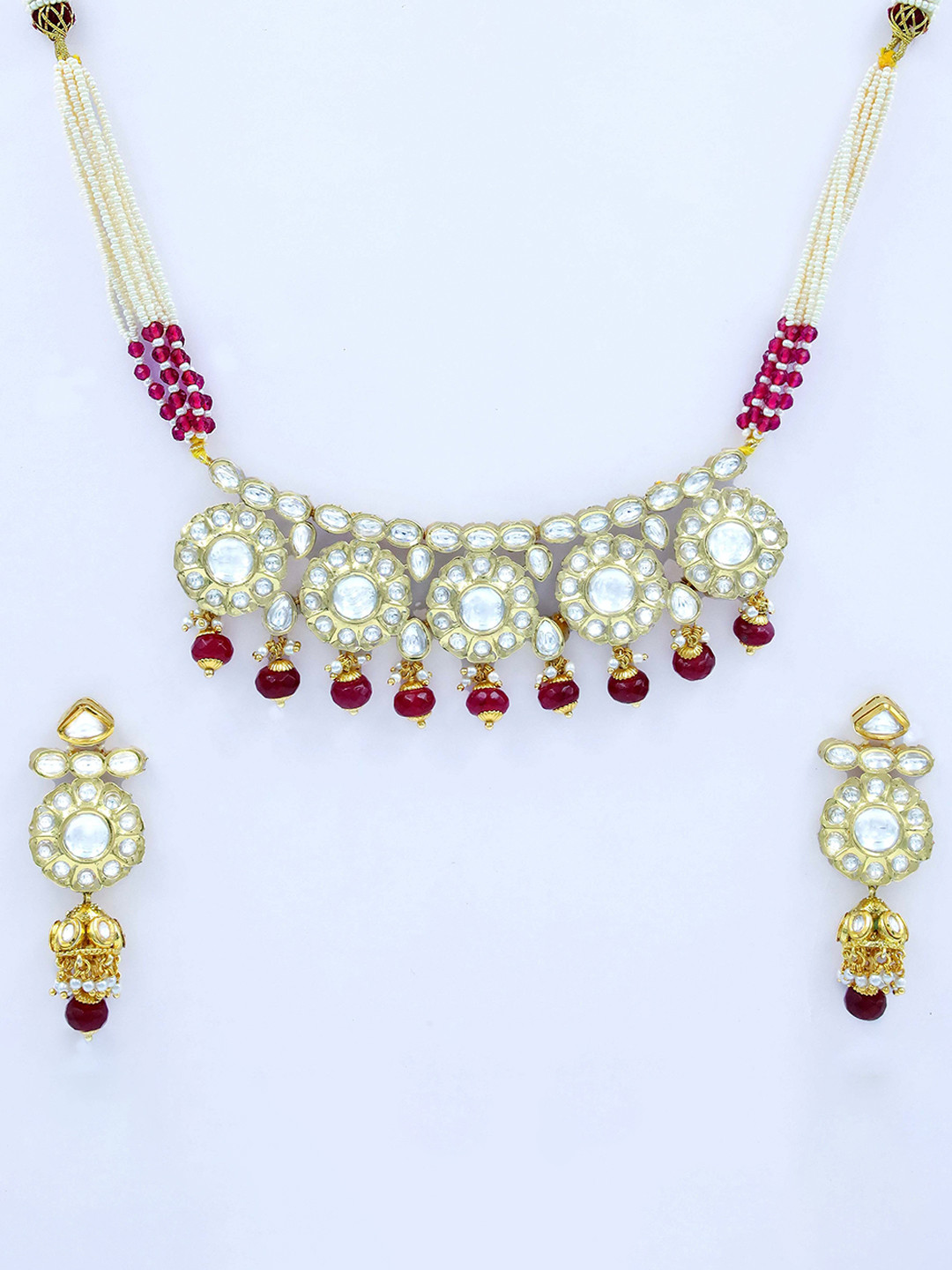 PATWA TRADERS Gold-Plated Kundan Stone-Studded & Beaded Jewellery Set