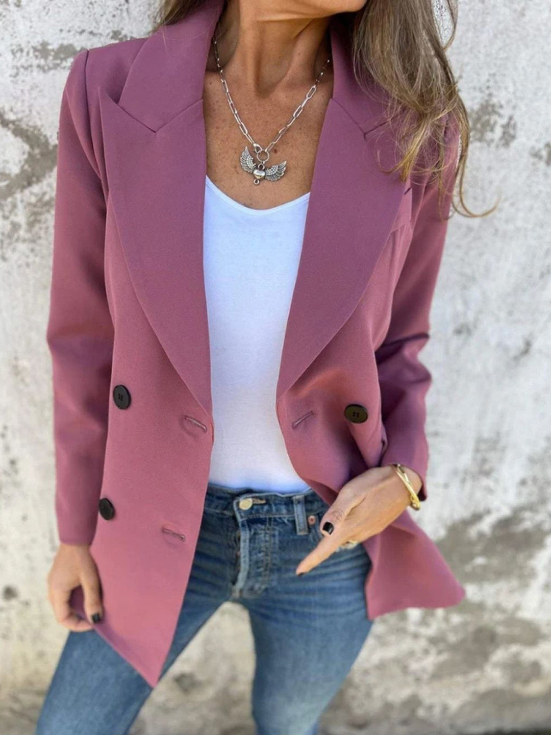 DressBerry Women Lapel Collar Open Front Coat