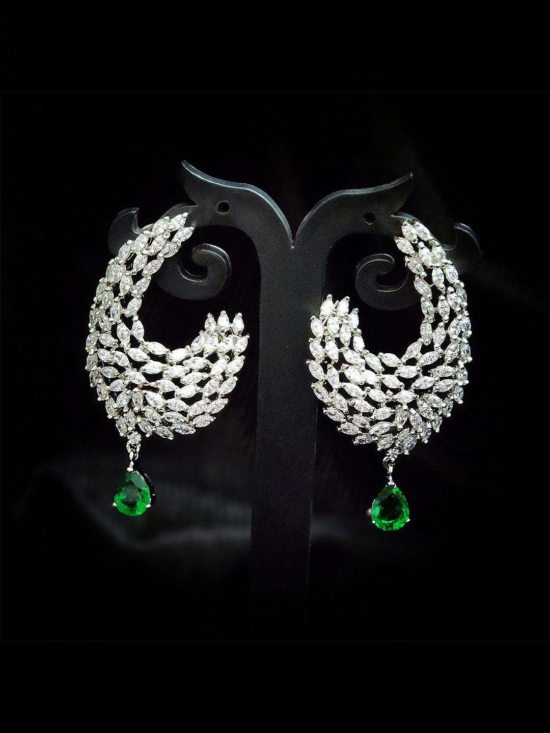 Tara Silver Jewels 925 Sterling Silver Rhodium-Plated CZ Studded Drop Earrings