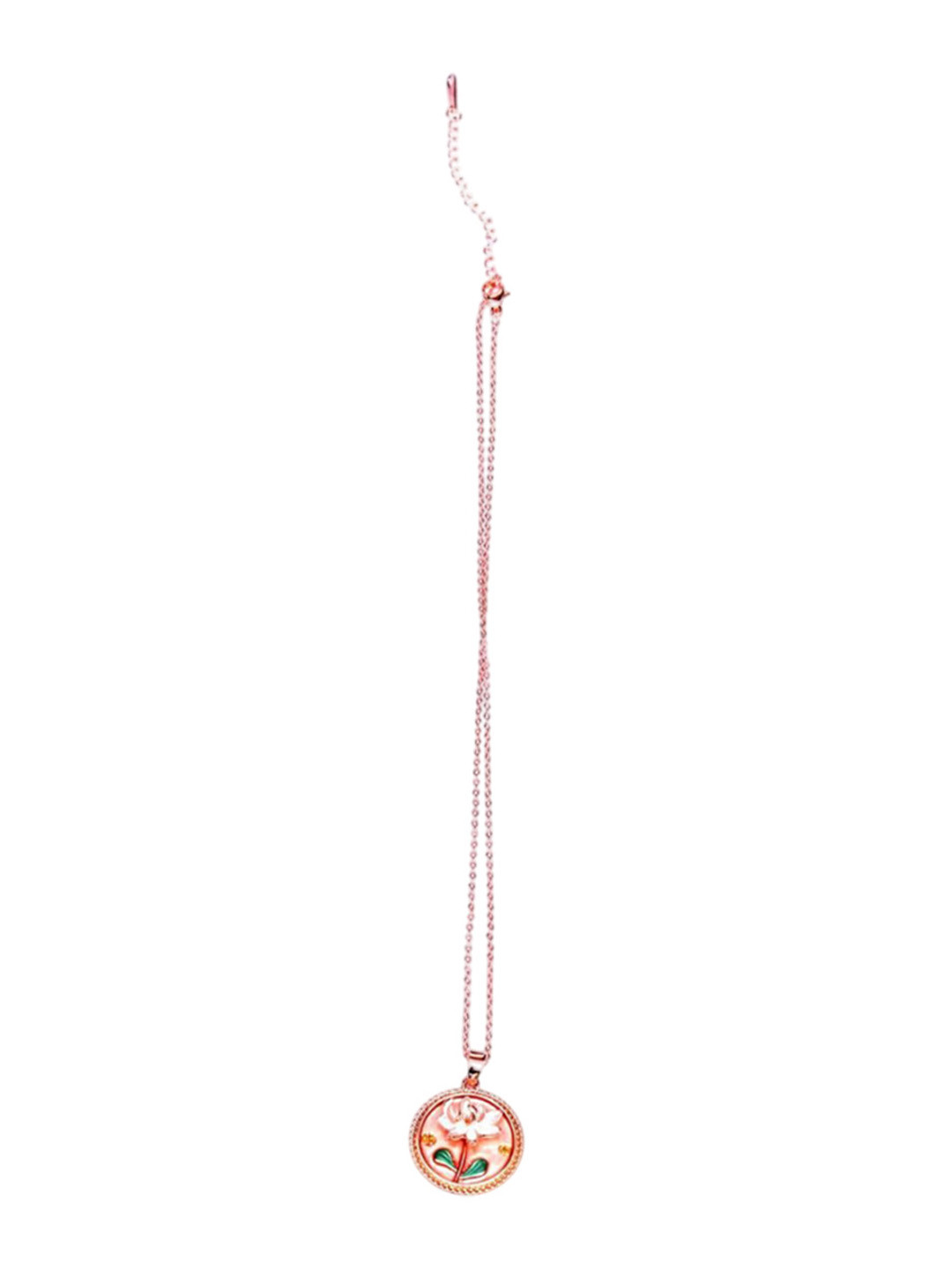 ADC SHEMONA Gold-Plated Artificial Stones Studded Circular Lotus Pendant with Chain