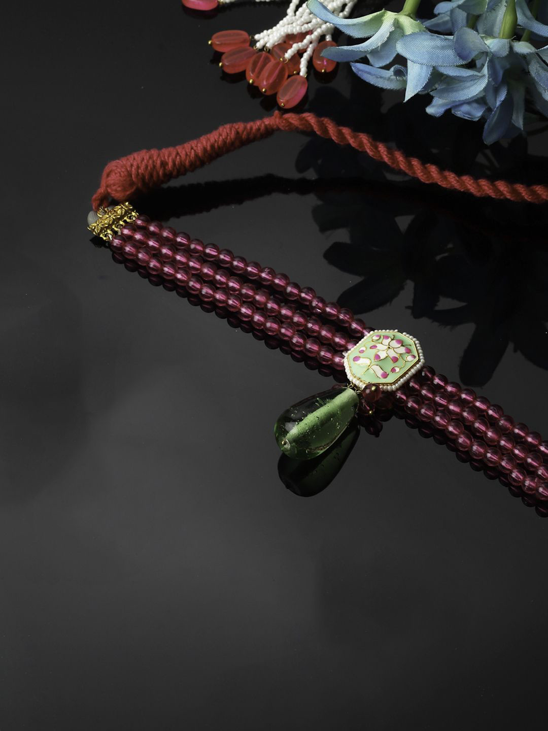 DUGRISTYLE Gold-Plated Pearls Studded Gulabi Chokar Necklace