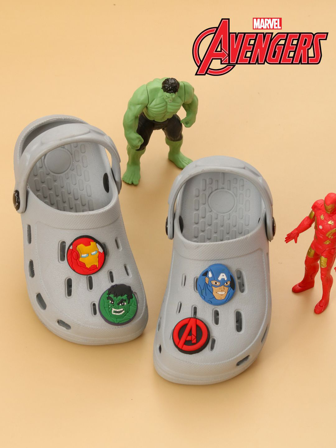 Disney By Yellow Bee Boys Marvel Avenger Clogs with Iron Man Hulk & Captain America Charm