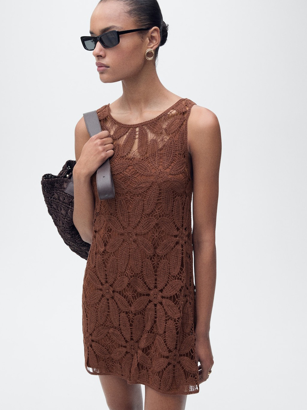 MANGO Open Back Mini Crochet Dress