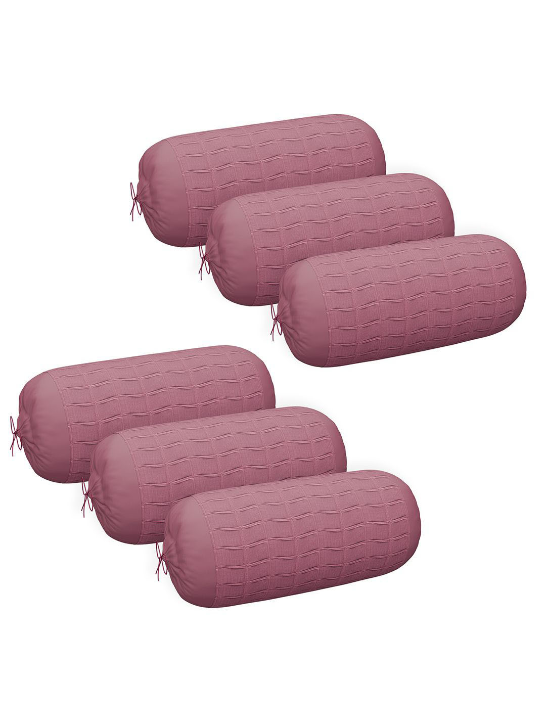 Kuber Industries Set Of 6 Onion Pink Textured Long Bolster Cover With Drawstring Closure