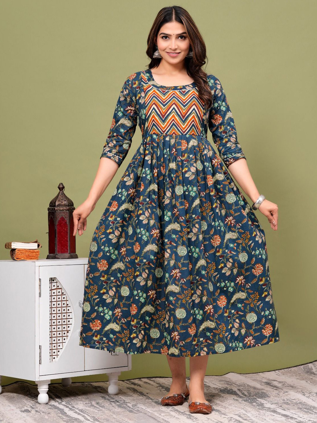 ANUOM Women Floral Print Maternity Cotton Ethnic Dress