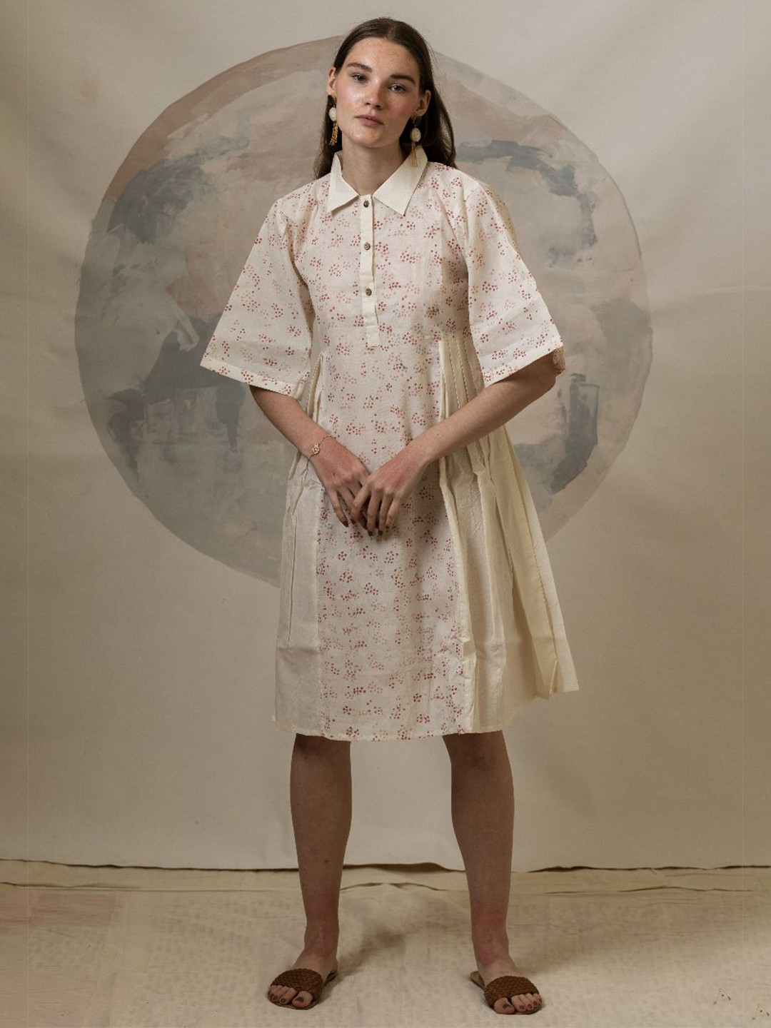 Banana Labs Floral Print Flared Sleeve Shirt Dress