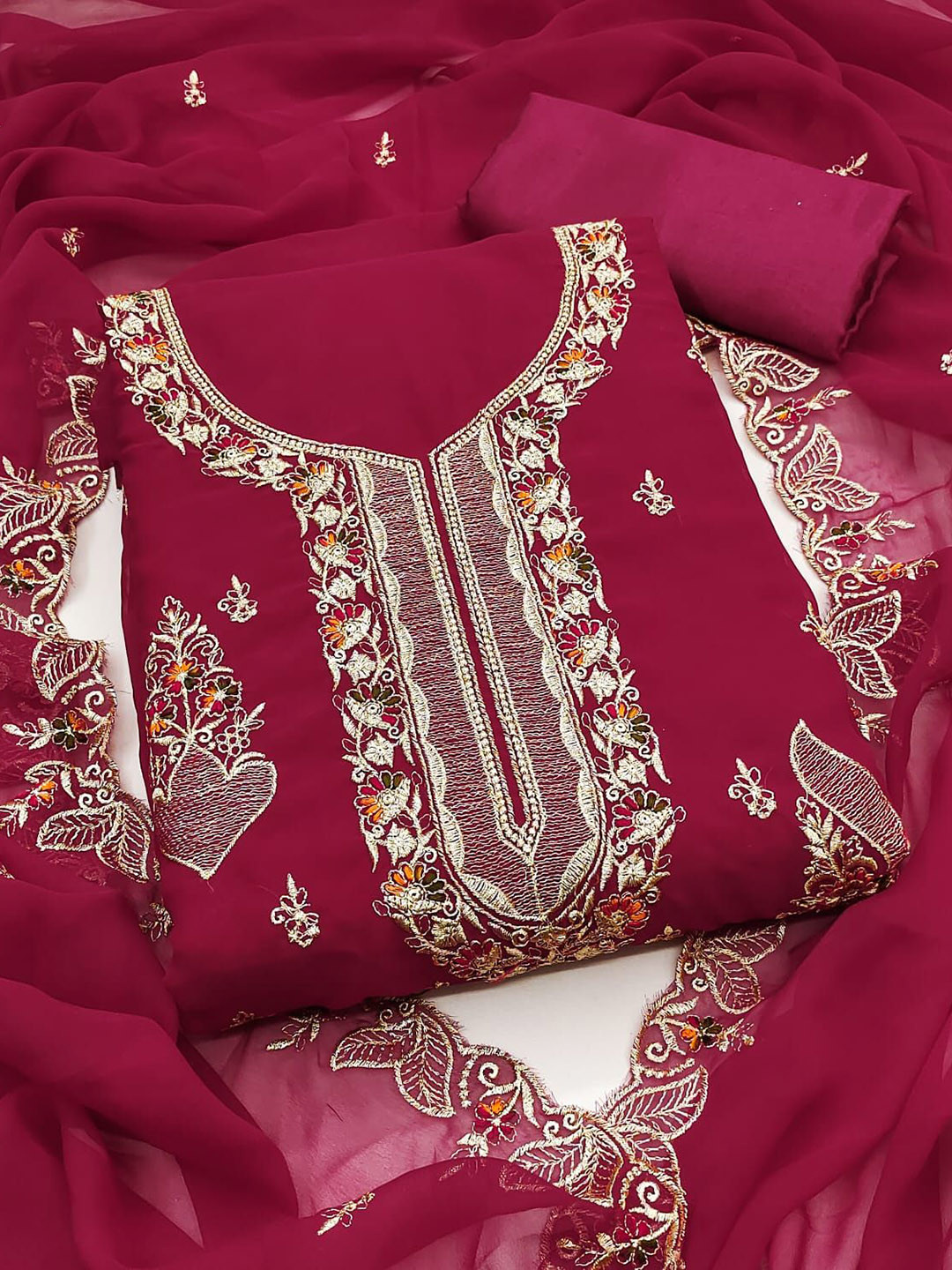 SYS Brand - Shop Your Style Floral Embroidered Unstitched Dress Material