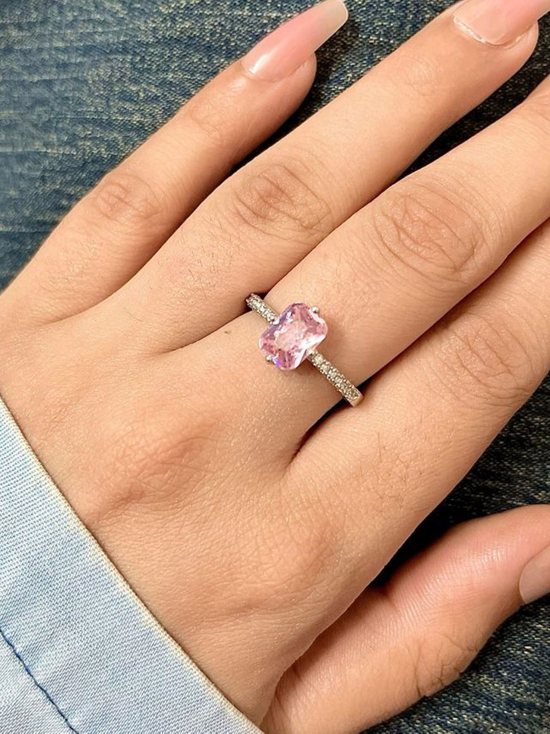 SUBHAGALANKAR Pink Sapphire Silver-Plated Ring